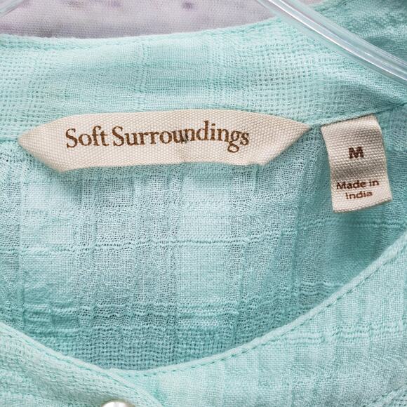 Soft Surroundings Aqua Blue Tiered Half Button Long Sleeve Top Size Medium - Picture 6 of 12